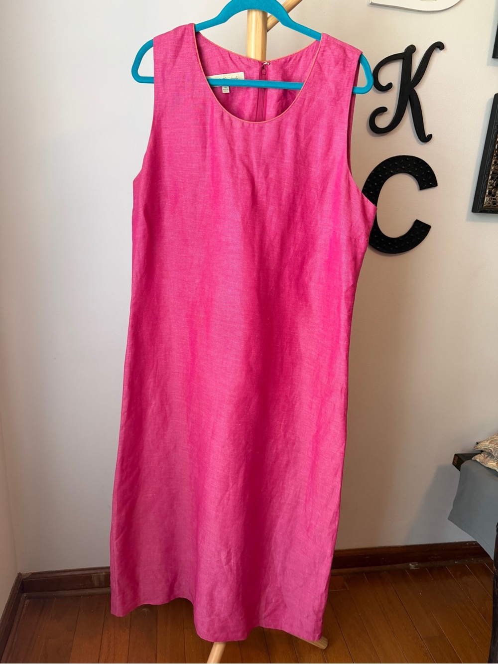 Vintage Sarah Katherine Linen Blend Maxi Dress Size 18 Hot Pink Sleeveless Shift